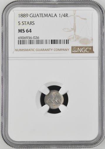 Guatemala. 1/4 Real 1889 - NGC MS64