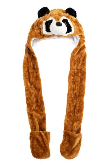 KIMU® Muts Wanten Bruine Wasbeer Sjaalmuts met Oortjes Wasbe, Ophalen of Verzenden, Nieuw