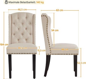 2dekans | Eetkamerstoelen Set van 2 Vintage Gecapitonneerd, Huis en Inrichting, Ophalen of Verzenden, Zo goed als nieuw