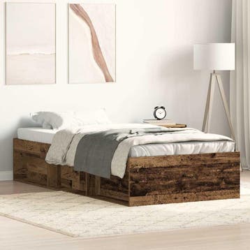vidaXL Bedframe zonder matras 100x200 cm bewerkt hout oud, 100 cm, Eenpersoons, Bruin, Verzenden