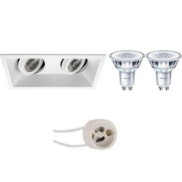 GU10 Inbouwspot Set - Mat Wit - Inbouw Rechthoek Dubbel -, Metaal of Aluminium, Nieuw, Ophalen of Verzenden, Led