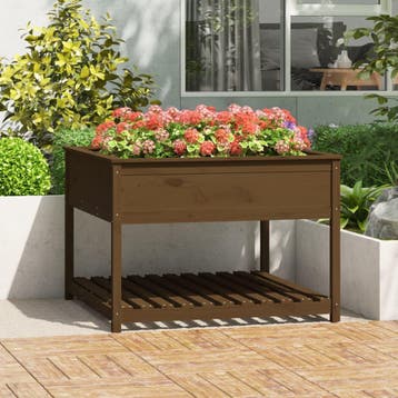 vidaXL Plantenbak met schap 111,5x111,5x81 cm grenenhout, Verzenden, Nieuw, Hout, 60 cm of meer