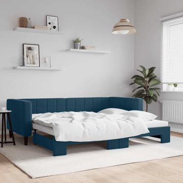 vidaXL Slaapbank met onderschuifbed 90x200 cm fluweel blauw, 90 cm, Eenpersoons, Nieuw, 200 cm