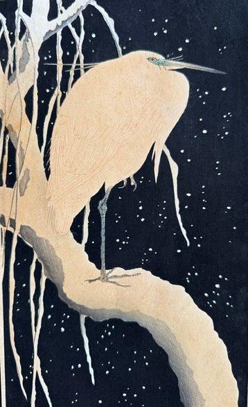 Egret on a snow-covered branch - Ohara Koson (1877-1945) -