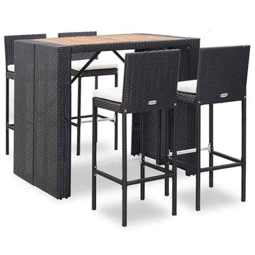 vidaXL 5-delige Tuinbarset poly rattan en acaciahout zwart, Verzenden, Nieuw, 4 zitplaatsen