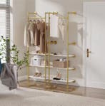 Industriële Wandkapstok met 3 Planken – Goud Wit Kledingrek, Huis en Inrichting, Verzenden, Nieuw