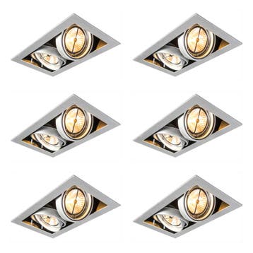 Set van 6 inbouwspots staal AR111 verstelbaar 2-lichts -, Verzenden, Nieuw