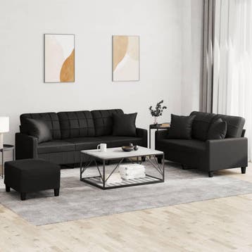 vidaXL 3-delige Loungeset met kussens kunstleer zwart, Huis en Inrichting, Banken | Bankstellen, Verzenden, 150 tot 200 cm, Nieuw
