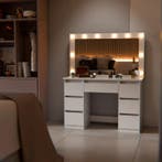 Kaptafel / Schminktafel Lilia - Incl. LED en Lades - Wit, Verzenden, Nieuw