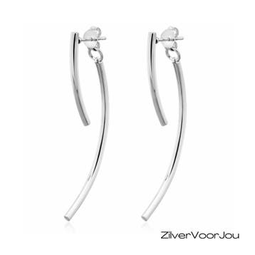 Zilveren jacket curved oorbellen, Verzenden, Nieuw, Zilver