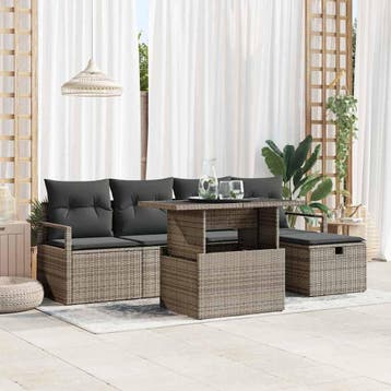 vidaXL Tuin Sofa Set 6 st Grijs poly rattan, Verzenden, Nieuw, Rotan, 6 zitplaatsen