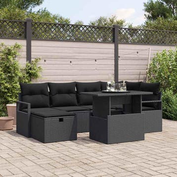 vidaXL Tuin Sofa Set 7 st Zwart poly rattan, Verzenden, Nieuw, 7 zitplaatsen