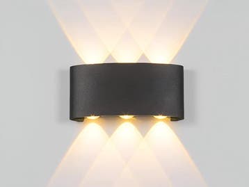 Veiling - 4x 6W LED Wandlamp zes licht zwart warm wit waterd, Nieuw