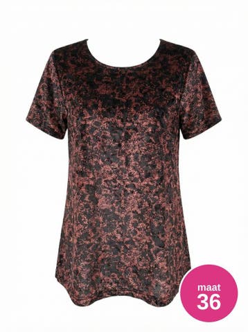 Cotton Club Velours Shirt Zwart/Roze Print Small, Kleding | Dames, Tops, Zwart, Zo goed als nieuw, Korte mouw, Maat 36 (S)