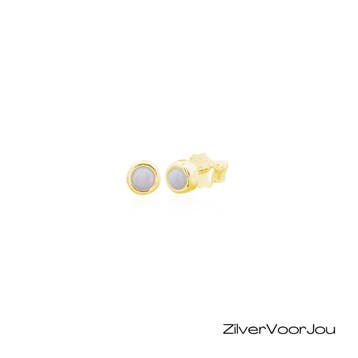 925 Zilveren gold plated wit opaal studs, Verzenden, Nieuw, Zilver