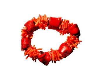 Veiling - Bloedkoraal |  Chunky Armband met Koraal Takjes, Sieraden, Tassen en Uiterlijk, Gebruikt
