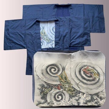 Japanse kimono- en haori-set - met handgeschilderde draak in