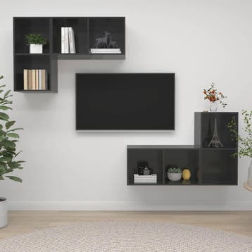vidaXL Tv-wandmeubelen 4 st spaanplaat hoogglans grijs, Huis en Inrichting, Kasten | Televisiemeubels, Minder dan 50 cm, Verzenden