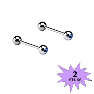 Fako Bijoux - Barbell Piercing - Kristal - 12mm - Blauw - 2, Verzenden, Nieuw