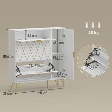 Moderne Witte Schoenenkast met 2 Klaplades en Opbergkast - 1, Verzenden, Nieuw