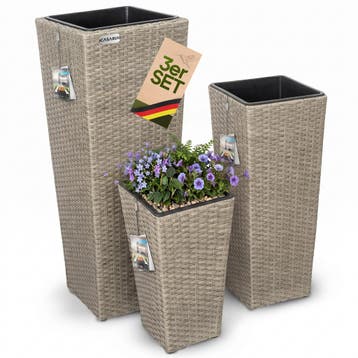 Polyrattan Bloempot Set van 3 Creme (Plantenbakken), Verzenden, Nieuw