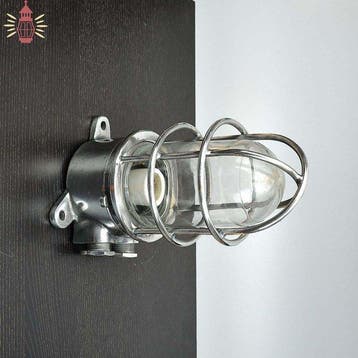 Wandlamp - Staal, Glas, Keramiek - Industrieel kooi-lamp
