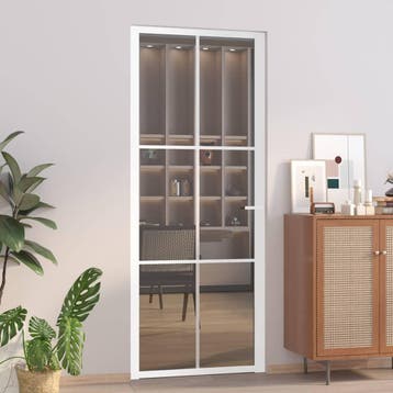 vidaXL Binnendeur 83x201,5 cm ESG-glas en aluminium wit, Verzenden, Nieuw
