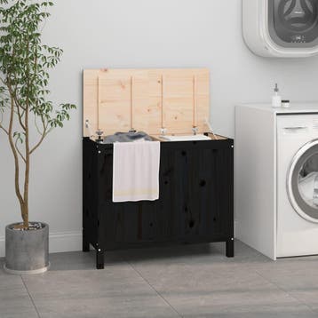 vidaXL Wasmand 88,5x44x76 cm massief grenenhout zwart, Tuin en Terras, Droogmolens en Wasrekken, Verzenden, Nieuw