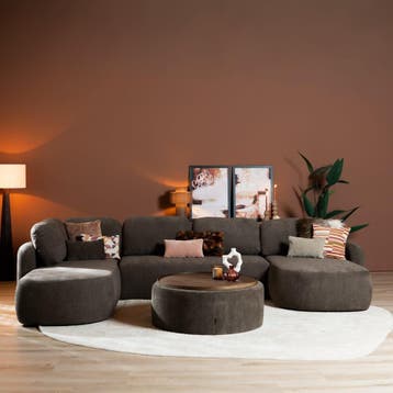 50% Korting: U-bank Vienna 6-zits chenille bruin, Ophalen, Zo goed als nieuw, Japandi