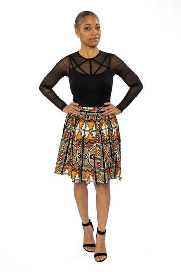 Afrikaanse print mini rok - Rood Oranje Bogolan Symbols - S, Kleding | Dames, Ophalen of Verzenden, Nieuw