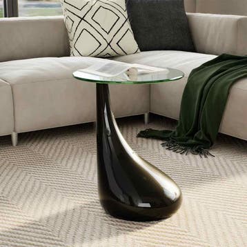 vidaXL Salontafel met rond glazen tafelblad hoogglans zwart, Huis en Inrichting, Verzenden, Rond, Nieuw, 50 tot 100 cm