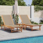 vidaXL Ligbedden 2 st massief acaciahout en textileen taupe, Tuin en Terras, Verzenden, Nieuw