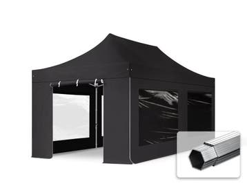Partytent 6×3 m zwart easy-up huren – €125 per dag, Zo goed als nieuw