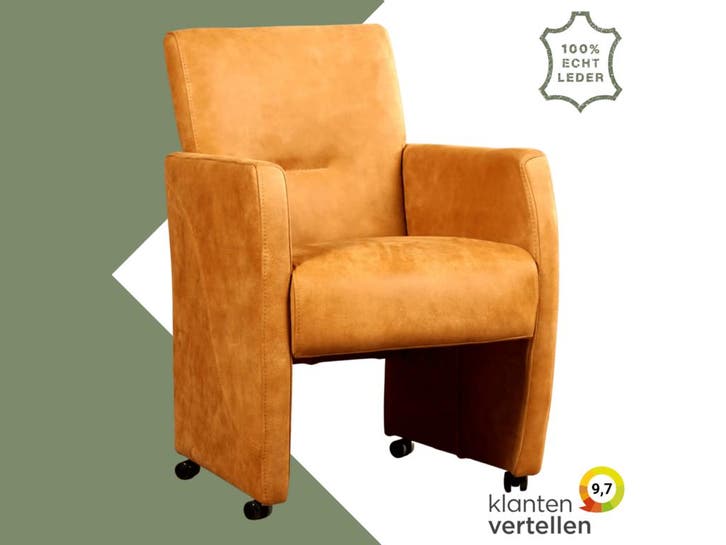 Leren eetkamerstoel Pleasure - Kenia Cognac (cognac) -, Huis en Inrichting, Stoelen, Eén, Bruin, Nieuw, Leer, Ophalen of Verzenden