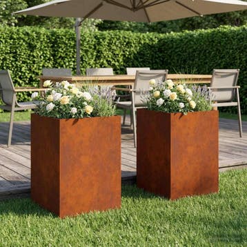 vidaXL Plantenbak 2 st Roestkleurig 50 x 50 x 75 cm weervast, Verzenden, Minder dan 60 cm, Nieuw, Metaal