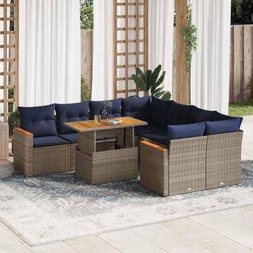vidaXL 9-delige Loungeset met kussens poly rattan grijs, Tuin en Terras, Verzenden, Nieuw, Loungeset