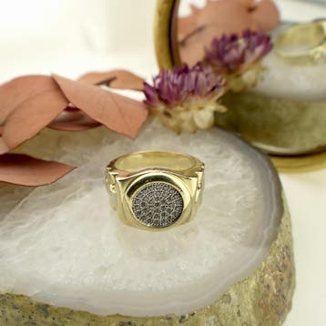 Bicolor gouden heren ring met zirconia, Gebruikt, 20 of groter, Heer, Ophalen of Verzenden