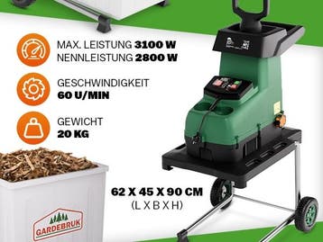 Hakselaar 3100W incl Opvangbak 60L (Tuingereedschap), Verzenden, Nieuw