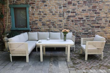 Veneto dining hoek loungeset 4 delig aluminium latte zand, Ophalen of Verzenden, Nieuw