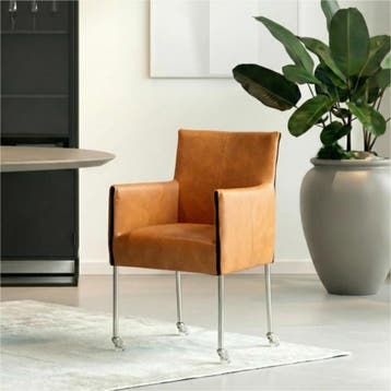 Set van 8 Leren eetkamerstoelen More - Vintage Cognac, Ophalen of Verzenden, Nieuw, Leer