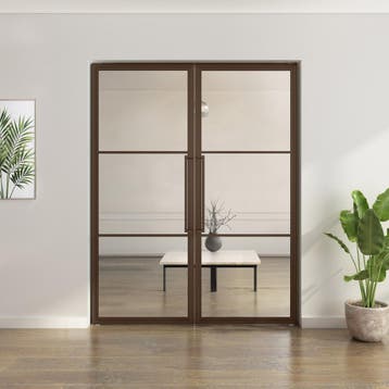 Dubbele stalen taatsdeur - 3 Vlaks - Brons - Helder glas*, Minder dan 80 cm, Overige typen, Nieuw, Metaal