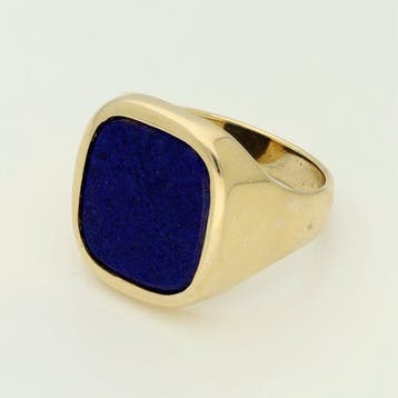 Zegelring - 14 karaat Geel goud Lapis lazuli