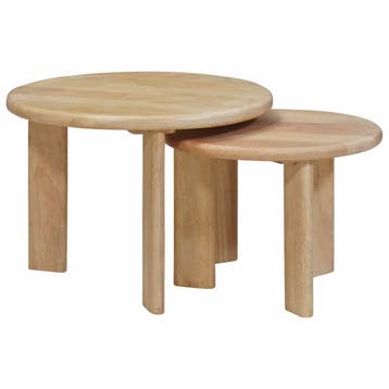 vidaXL Nest Koffietafels 2 st Wit Ø 50 x 40 cm Massief Mango, Verzenden, Nieuw, Overige houtsoorten, 50 tot 100 cm