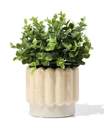 HEMA Bloempot 13x12.5cm keramiek ribbels grijs, Verzenden