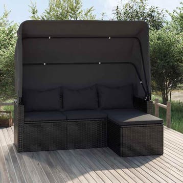 vidaXL Tuinbank 3-zits met dak en voetenbank poly rattan, Verzenden, Nieuw