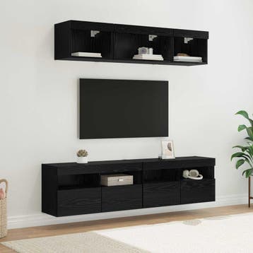 vidaXL TV Wand Eenheden met LED 5 st Zwart Eiken Bewerkt, Minder dan 50 cm, Verzenden, Nieuw, Minder dan 100 cm