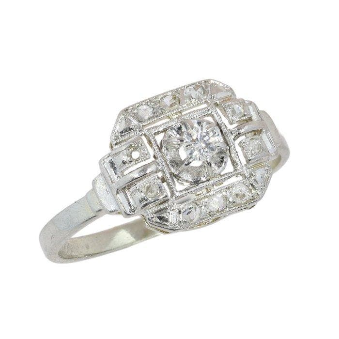 Ring - 18 karaat Witgoud, Platina - Diamant - Vintage Art, Sieraden, Tassen en Uiterlijk, Ringen