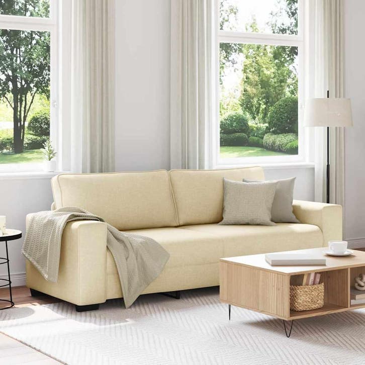 vidaXL 3-zitsbank crème 220x77x82 cm stof, Huis en Inrichting, Banken | Bankstellen, Nieuw, Stof, Driepersoons, Verzenden