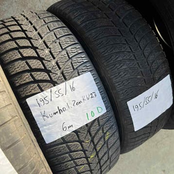 2 x Kumho 195-55-16 Winterbanden 6mm, Gebruikt, 16 inch, Band(en), Personenwagen