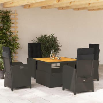 vidaXL 5-delige Tuinset met kussens poly rattan zwart, Tuin en Terras, Verzenden, Nieuw, Tuinset
